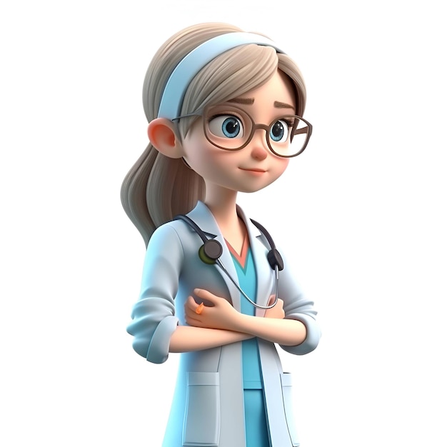 3D illustration of a female doctor with stethoscope Isolated white background