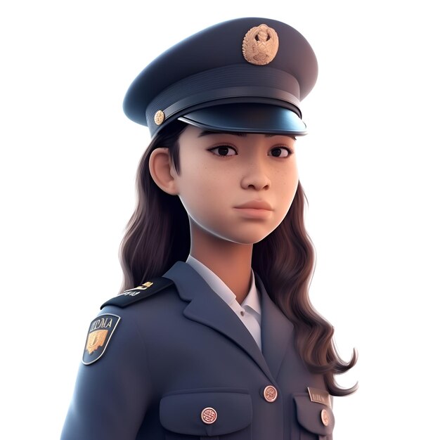 白い背景の女性警察官の3Dイラスト