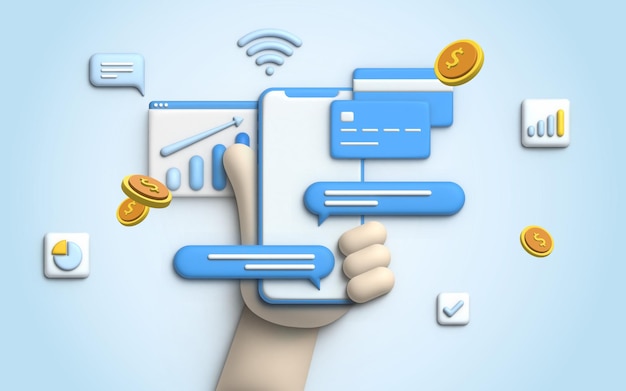 3d illustration financial management concept and investment, banner template of payment with money.