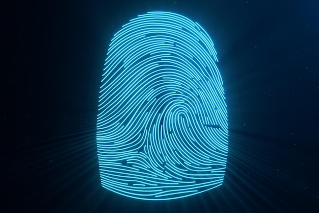 3D illustration Fingerprint scan provides security access with biometrics identification. Concept Fingerprint protection.Curved fingerprint. Concept of digital security.