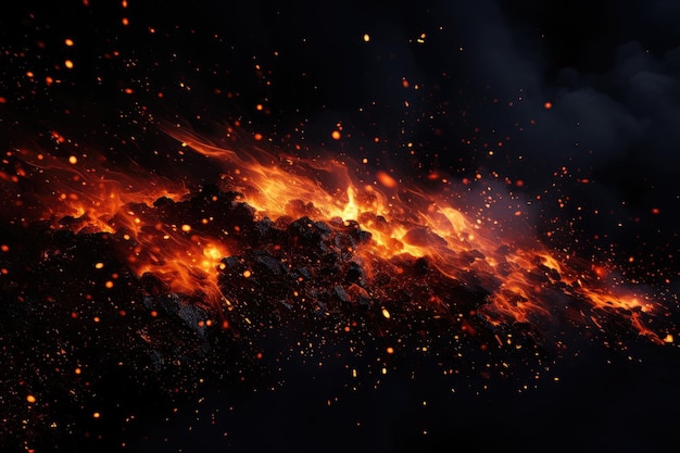 밤하늘에 있는 화재의 3D 일러스트레이션 화재 배경 AI 생성
