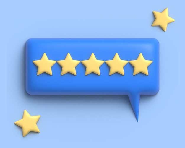 Photo 3d illustration of five star review of good user experience