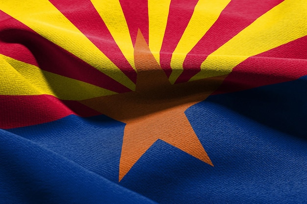 アリゾナ州の3Dイラスト旗は風に手を振っているアメリカ合衆国の州です