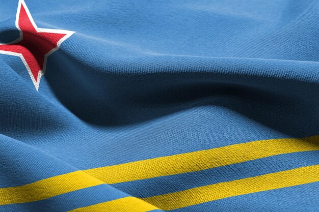 3D illustration flag of Aruba is a region of Netherlands Waving on the wind