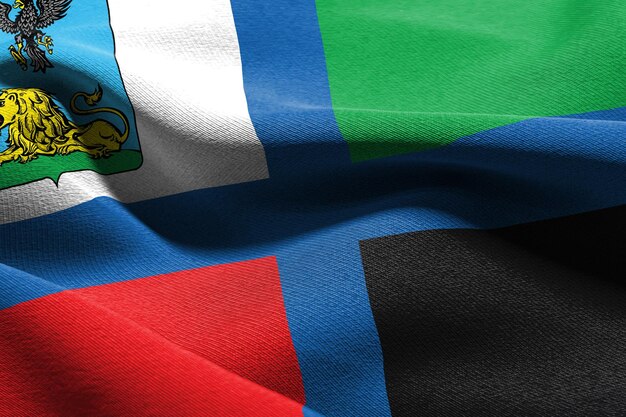 3D illustration flag of Belgorod Oblast is a region of Russia Waving on the wind