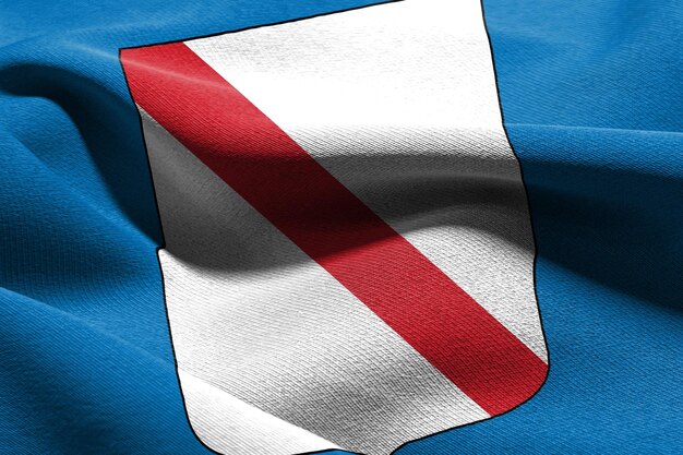 3D illustration flag of Campania is a region of Italy Waving on the wind