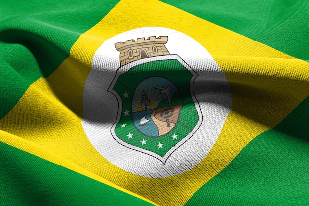 Трехмерная иллюстрация флага Сеары - штата Бразилии, развевающегося на ветру