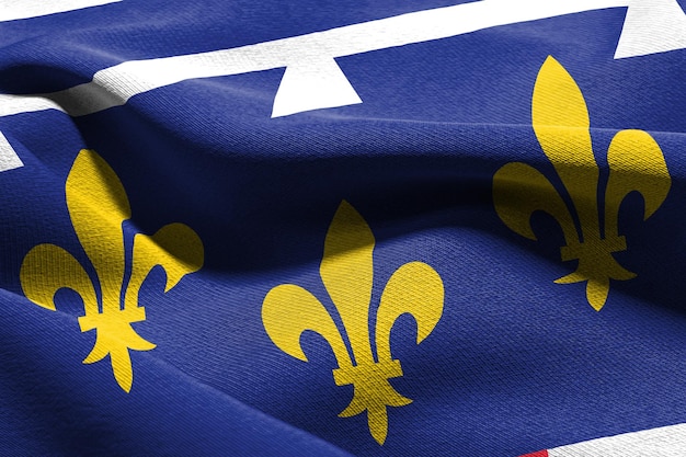 3D illustration flag of CentreVal de Loire is a region of France Waving on the wind