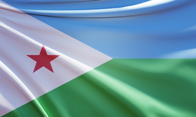 3d illustration of flag of djibouti on wavy fabric