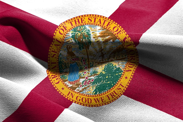 3D illustration flag of Florida is a state of United States Waving on the wind