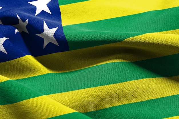 Трехмерная иллюстрация флага Гояса - штата Бразилии, развевающегося на ветру