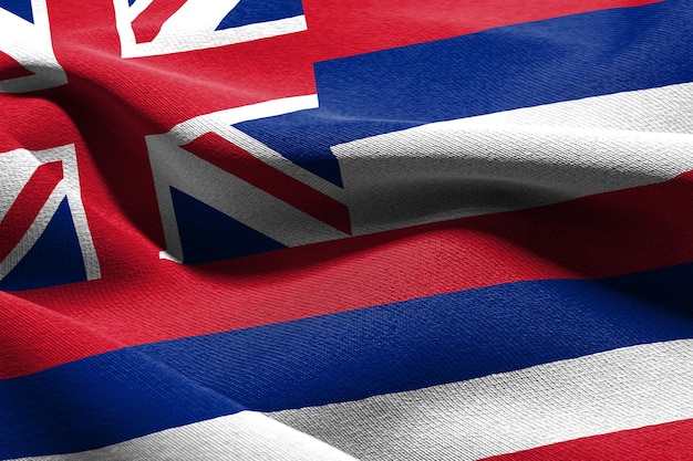 3D illustration flag of Hawaii is a state of United States Waving on the wind