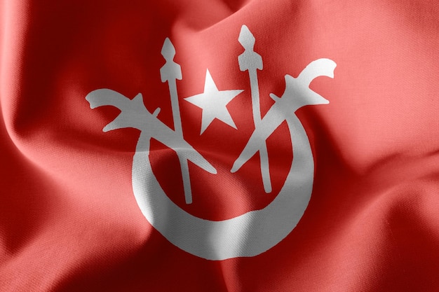 Photo 3d illustration flag of kelantan is a state of malaysia waving on the wind flag textile background