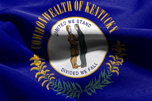 3D illustration flag of Kentucky is a state of United States Waving on the wind