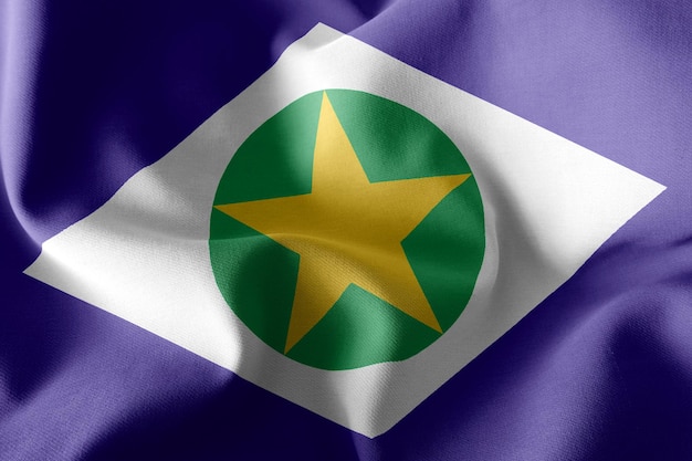 마투 그로수(Mato Grosso)의 3D 일러스트레이션 국기는 브라질의 한 주입니다. 바람 깃발 섬유 배경에 흔들며