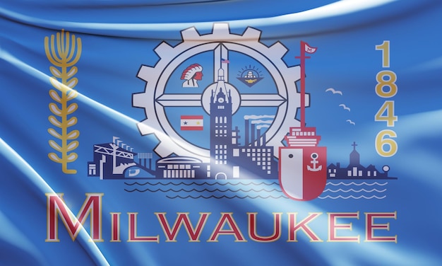 3d illustration of the flag of milwaukee on wavy fabric