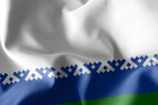 Nenets Autonomous Okrug의 3D 그림 깃발은 바람 깃발 직물 배경을 흔들며 러시아 지역입니다