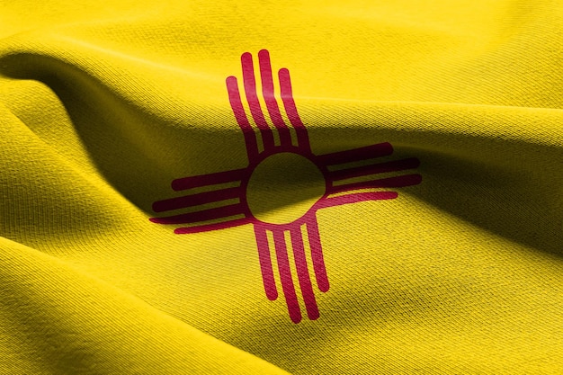 3D illustration flag of New Mexico is a state of United States Waving on the wind