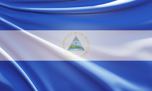 3d illustration of flag of nicaragua on wavy fabric