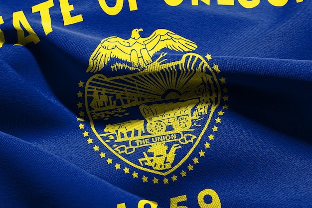 3D illustration flag of Oregon is a state of United States Waving on the wind