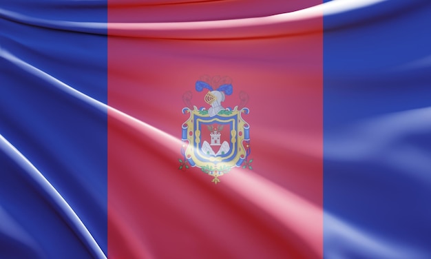 3d illustration of flag of quito on undulating fabric