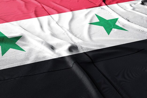 3d Illustration Flag of Syria waving in the wind against a blue sky with cloud