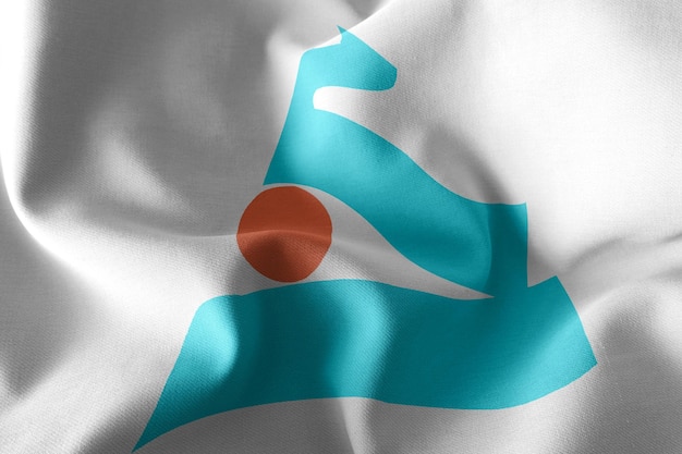 Photo 3d illustration flag of ulsan is a region of south korea waving on the wind flag textile background