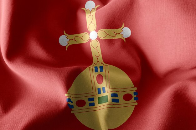 3D illustration flag of Uppsala is a region of Sweden Waving on the wind flag textile background