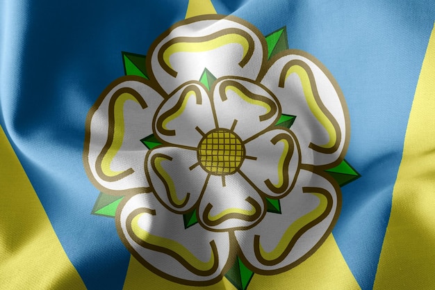 3D illustration flag of West Yorkshire is a county of England Waving on the wind flag textile background