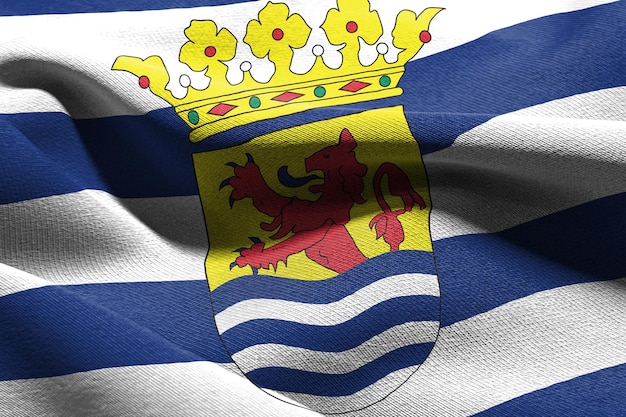 3D illustration flag of Zeeland is a region of Netherlands Waving on the wind