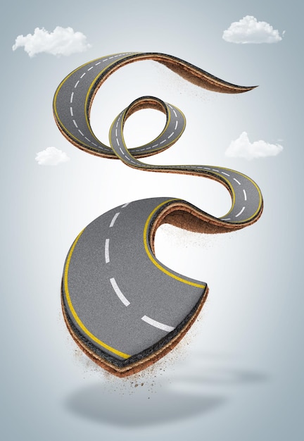 3D illustration of floating curved road isolated with clouds creative concept advertisement design