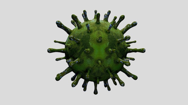 Трехмерная иллюстрация: коронавирус гриппа, плавающий в жидком микроскопе, патоген, поражающий дыхательные пути. Концепция пандемии вирусной инфекции Covid19.