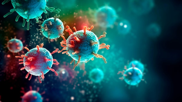 3d illustration of flu virus in abstract background with bokeh