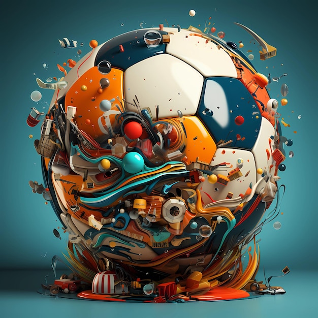 3d illustration football doodle
