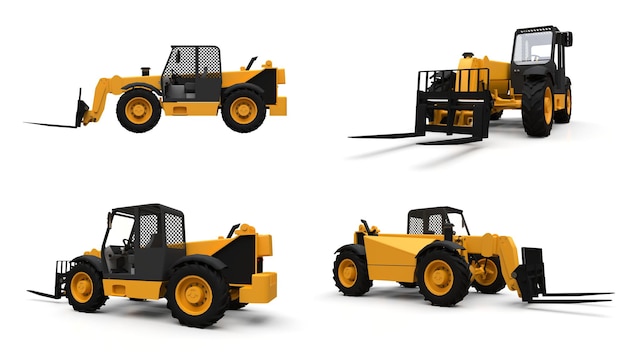 3d illustration. Forklift truck on a white isolated background. 3d rendering.