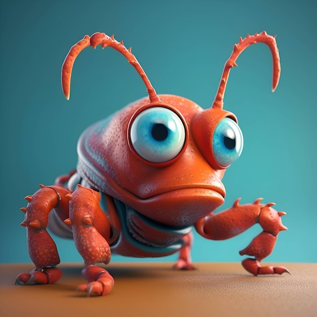 3d illustration of a funny cartoon red ant with big eyes