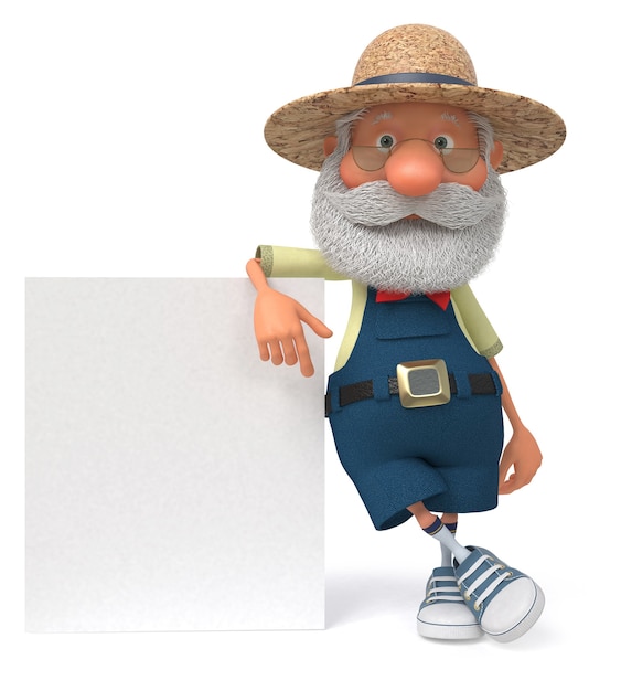 3D illustration funny farmer poster