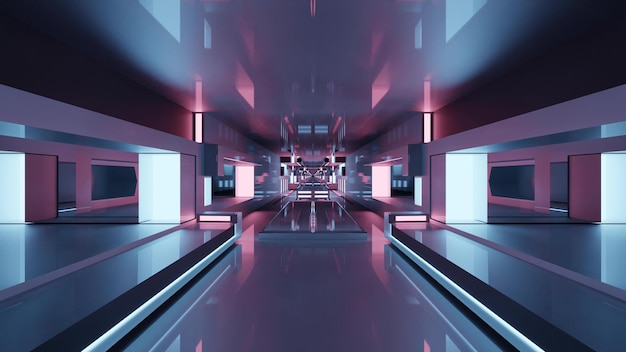 3d illustration of futuristic corridor with neon lights