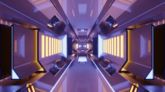 Photo 3d illustration of futuristic sci fi tunnel with 4k uhd lights