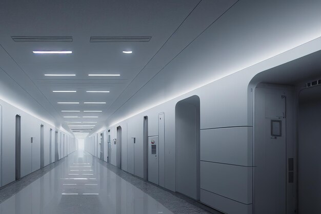 3d illustration of futuristic spaceship interior corridor mars\
colonization