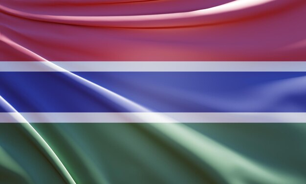 3d illustration of gambia flag on wave fabric