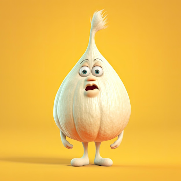 3d illustration of garlic character that is drawn in cartoon style ai generated