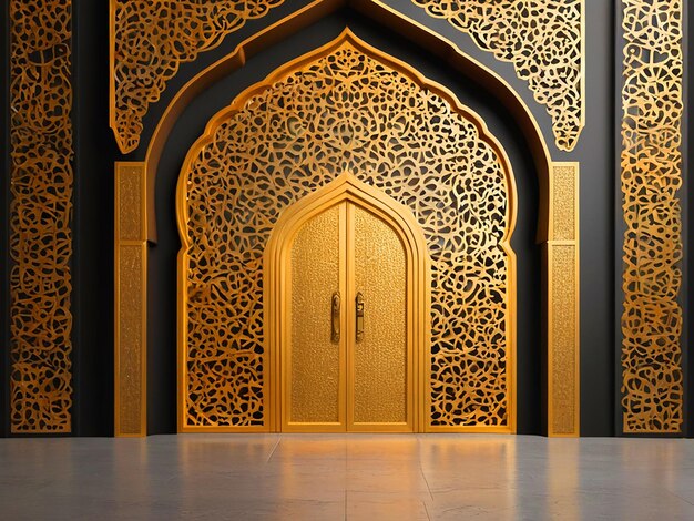 3d illustration gate entrance islamic ornament gold texture for background ramadan High resolution