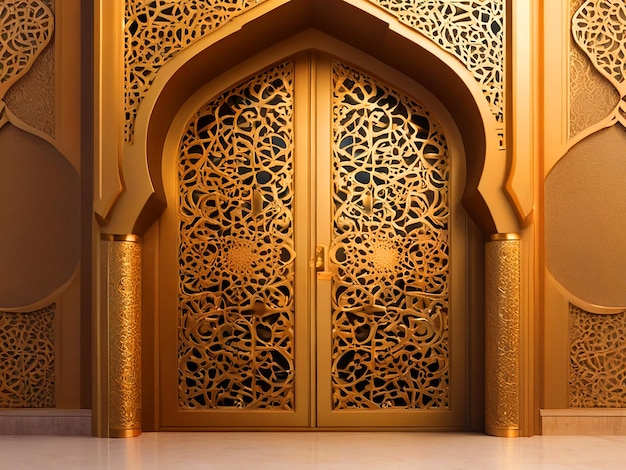 3d illustration gate entrance islamic ornament gold texture for background ramadan High resolution