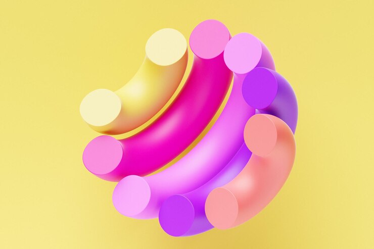 Photo 3d illustration geometric illusion isometric abstract shapes in the shape of a hemisphere colorful shapes intertwined