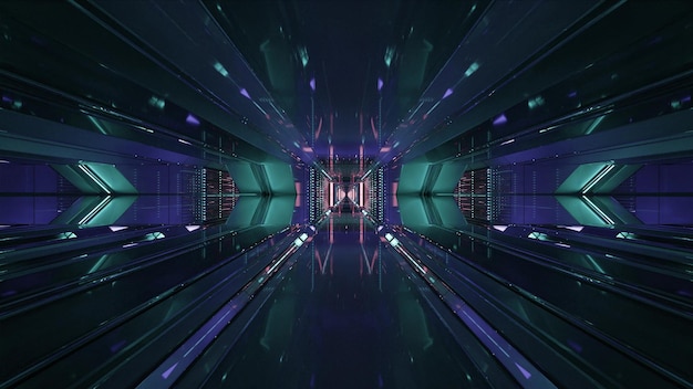 3D illustration of geometric sci fi corridor in 4K UHD quality