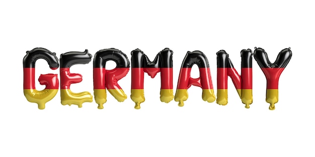 Photo 3d illustration of germanyletter balloons with flags color isolated on white