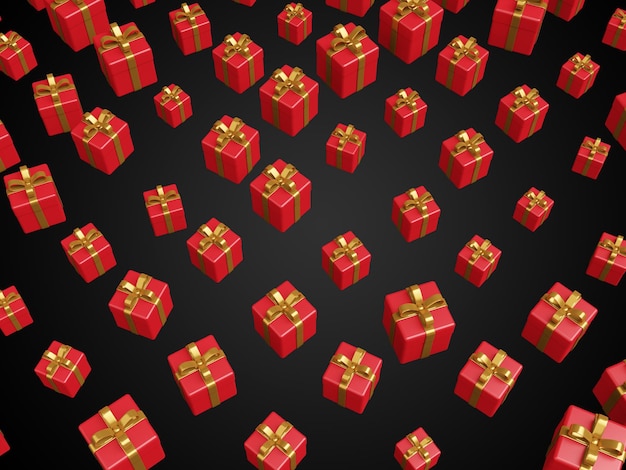 어두운 배경에 있는 선물 상자의 3D 그림