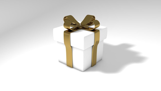 3D illustration gift white with gold ribbons