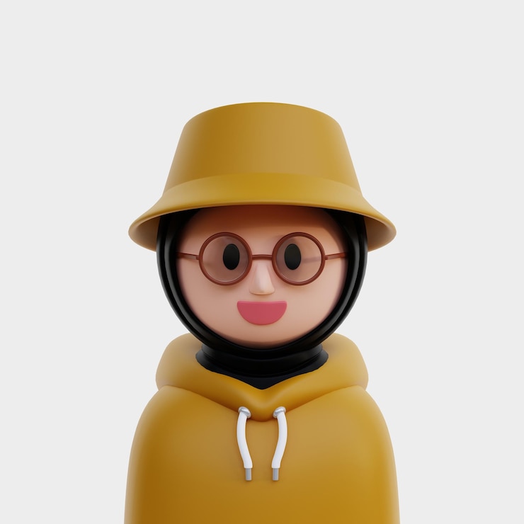 Photo 3d illustration girl character with fashionable style hijab glasses bucket hat good for characte